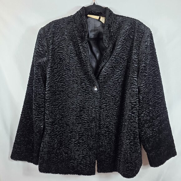 Alfred Dunner Black Crushed Velvet Jacket Women's Size 16W Textured One Button - Picture 1 of 14